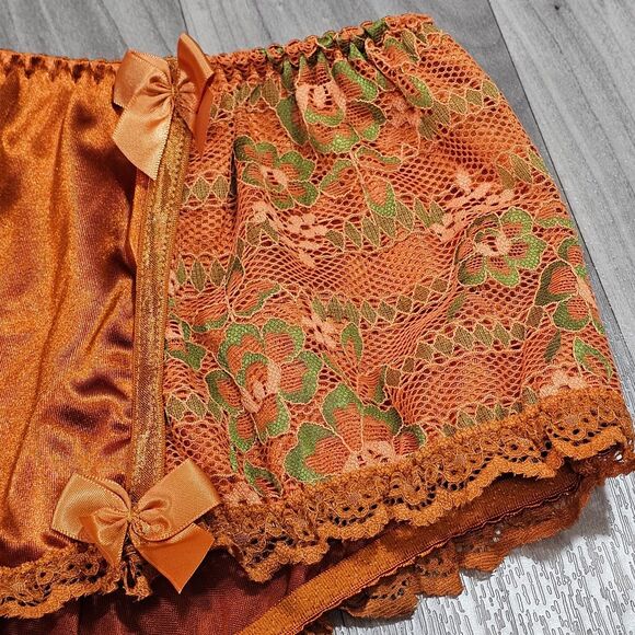 Orange Satin Brief Panties with Lace Trim by Space Kitten Boutique, Size 1X - Picture 2 of 5